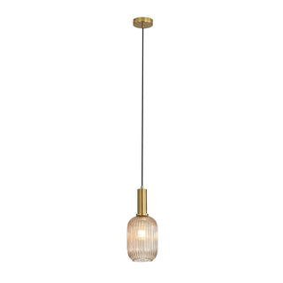 Oriel Lighting Luxe.130 Amber Ribbed Glass Pendant