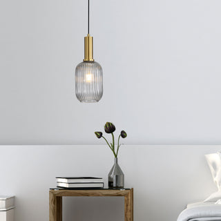 Oriel Lighting Luxe.130 Smoke Ribbed Glass Pendant