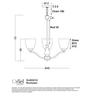 Oriel ROCHESTER 3LT Traditional Glass Pendant