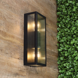 Oriel Chicago Twin Clear Ribbed Glass Decorative Outdoor Wall Light