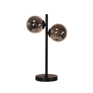 Oriel Valcross 2 Light Black Decorative Table Lamp with Smoke Glass Spheres