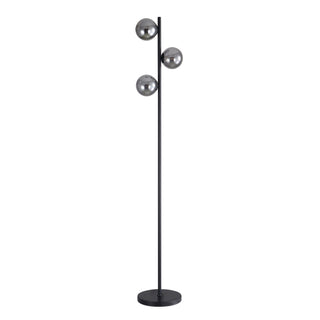 Oriel Valcross 3 Light Black Decorative Floor Lamp with Smoke Glass Spheres