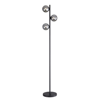 Oriel Valcross 3 Light Black Decorative Floor Lamp with Smoke Glass Spheres