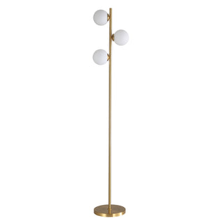 Oriel Valcross 3 Light Satin Brass Decorative Floor Lamp with Opal Matt Glass Spheres