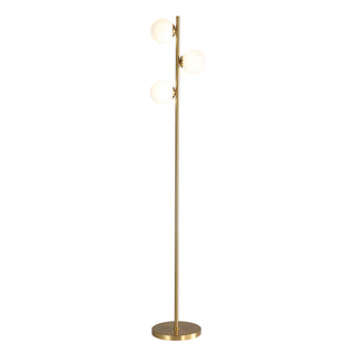 Oriel Valcross 3 Light Satin Brass Decorative Floor Lamp with Opal Matt Glass Spheres
