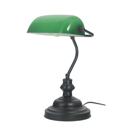 Oriel Lighting BANKERS SWITCHED Black with Green Glass Shade