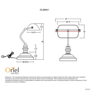 Oriel Lighting Bankers Switched Antique Brass with Green Glass Shade