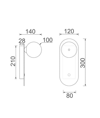 CLA Ovalis Interior Round Opal Diffuser Oblong Base with Switch Wall Lights