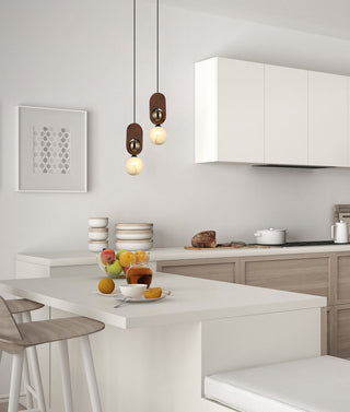 CLA Palta Interior Sandblasted Opal Diffuser with Brass & Wood Highlight Pendant Lights