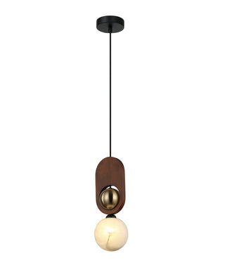 CLA Palta Interior Sandblasted Opal Diffuser with Brass & Wood Highlight Pendant Lights