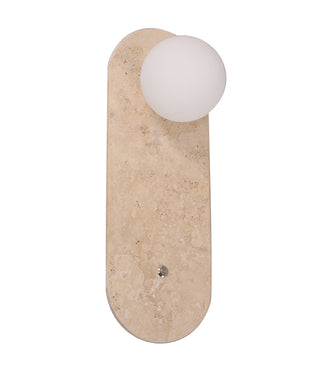 CLA Poi Interior Oblong Travertine Base with Beige Finish & Round Opal Diffuser Wall Light
