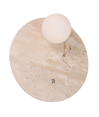 CLA Poi Interior Round Travertine Base with Beige Finish & Round Opal Diffuser Wall Light
