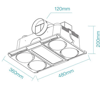 Martec Profile Panel DC 4 3-in-1 Bathroom Heater with 4 Heat Lamps, Exhaust Fan and Tricolour LED Light