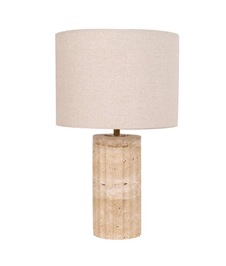 CLA Sagitta Beige Travertine Base Oblong Fabric Cream Shade Table Lamps
