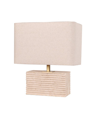 CLA Sagitta Rectangular Beige Travertine Base Rectangular Fabric Cream Shade Table Lamp