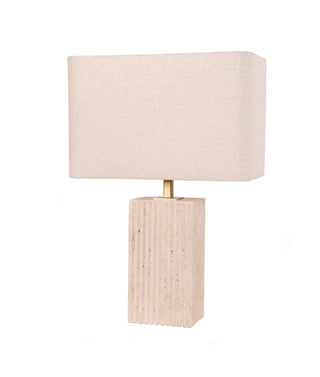 CLA Sagitta Beige Travertine Base Rectangular Fabric Cream Shade Table Lamps