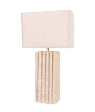 CLA Sagitta Beige Travertine Base Rectangular Fabric Cream Shade Table Lamps