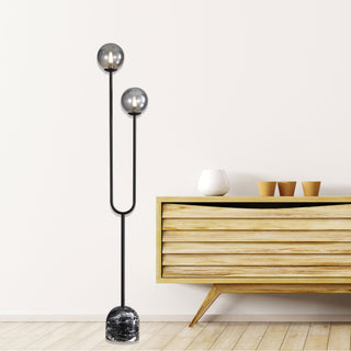 Oriel Tropez Black Decorative Floor Lamp with Smoke Glass Spheres