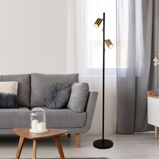 Oriel Ponte Adjustable Twin Floor Lamp Black and Satin Brass