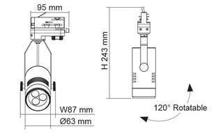 SAL Spot II STR3/4863TC 4W GU10 Three Circuit LED Rotatable Track Light