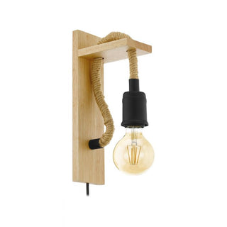 Eglo Lighting Rampside 60W E27 Black/Rope/Wood Wall Light