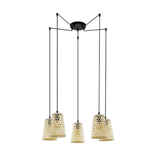 Eglo Lighting CLAVERDON pendant light woven cane shades natural wood