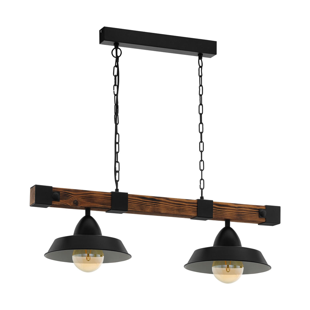 Eglo Lighting OLDBURY pendant light black steel & brown rustic wood