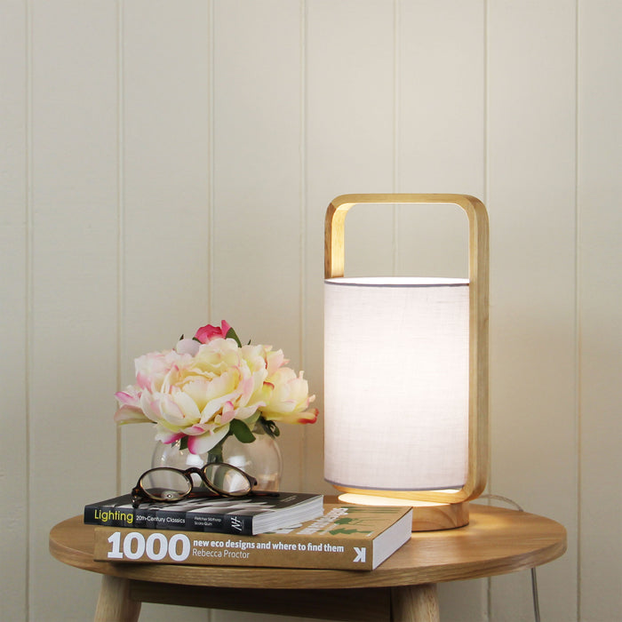 Oriel Lighting  LUCIA Natural Timber and Cotton Lamp