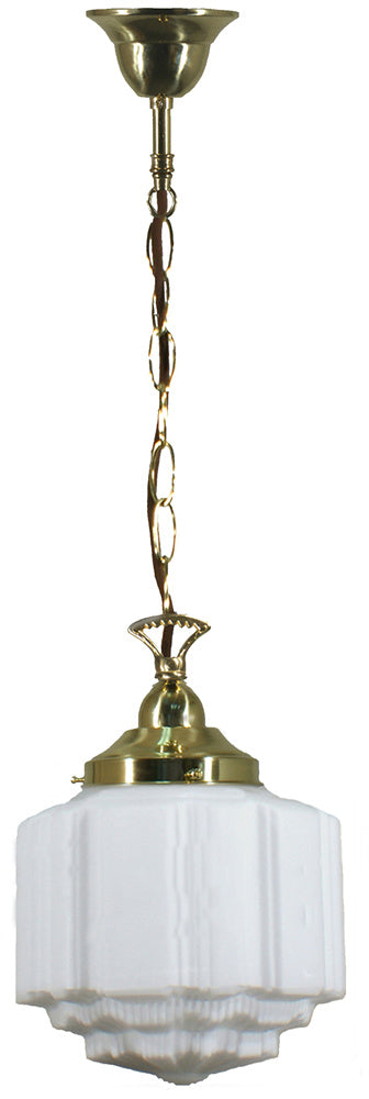 Lighting Inspiration St Kilda 8'' Opal Matt Singlechain Brown Cord Susp Brass