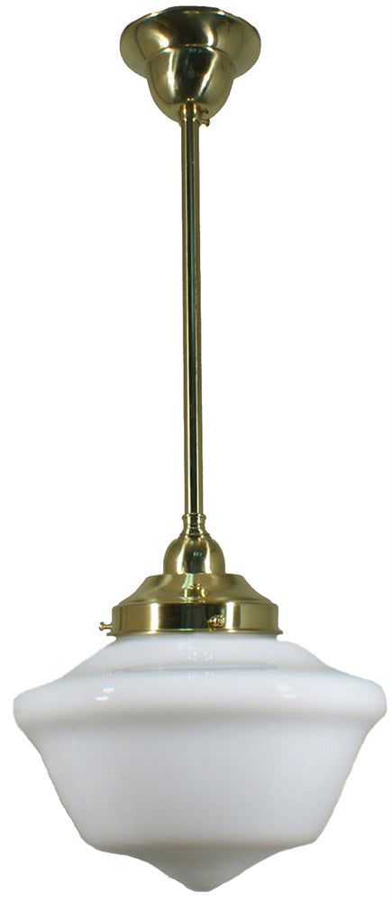 Lighting Inspiration Victorian 9'' Schoolhouse Opal Rod Pendant 1/2'' Half Meter Brass