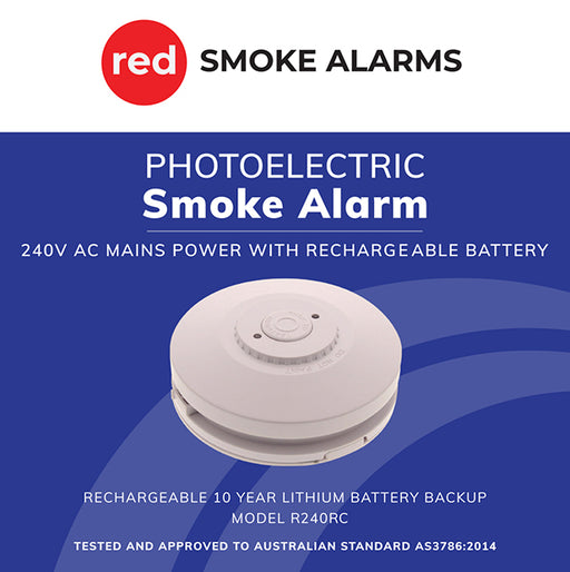 Red 240v Smoke Alarm with Rechargeable Battery