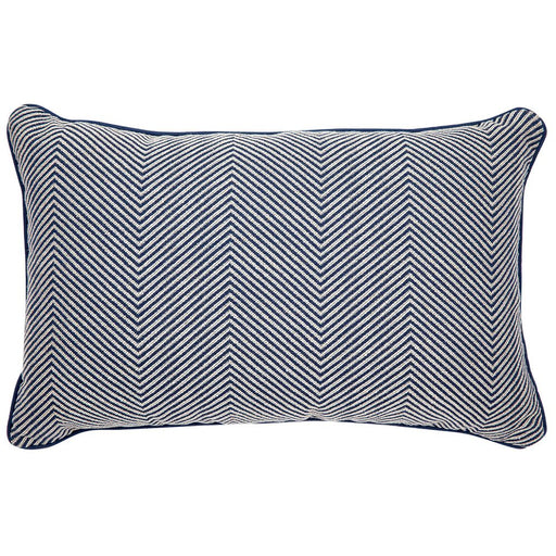 Cafe Candace Rectangle Feather Cushion Chevron Blue Linen