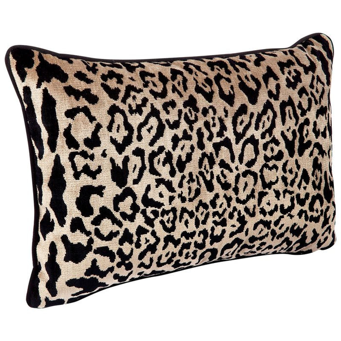 Cafe Serene Rectangle Feather Cushion Leopard Chenille w Black Velvet