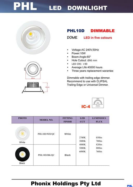 PHL10D Dome Five Colours LED Gimble Downlight