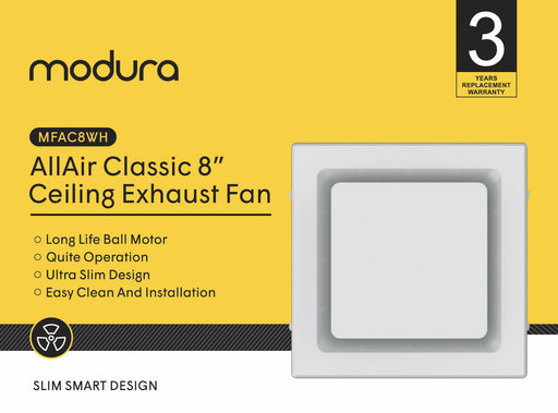 Modura AllAir Class 8" Ceiling Exhaust Fan Square