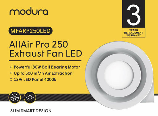 Modura AllAirPro 250 12W LED Panel Light Ceiling Exhaust Fan Round