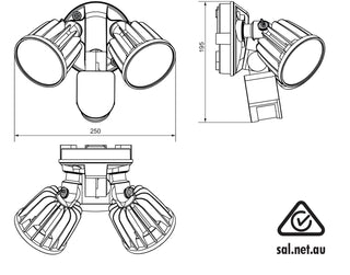 SAL Stargem III SES70802TC 2 X 15W LED Floodlight with PIR Sensor